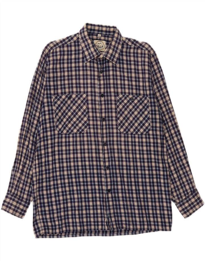 FOLLIE Camicia da uomo in flanella taglia 41/42 grande motivo a quadri blu