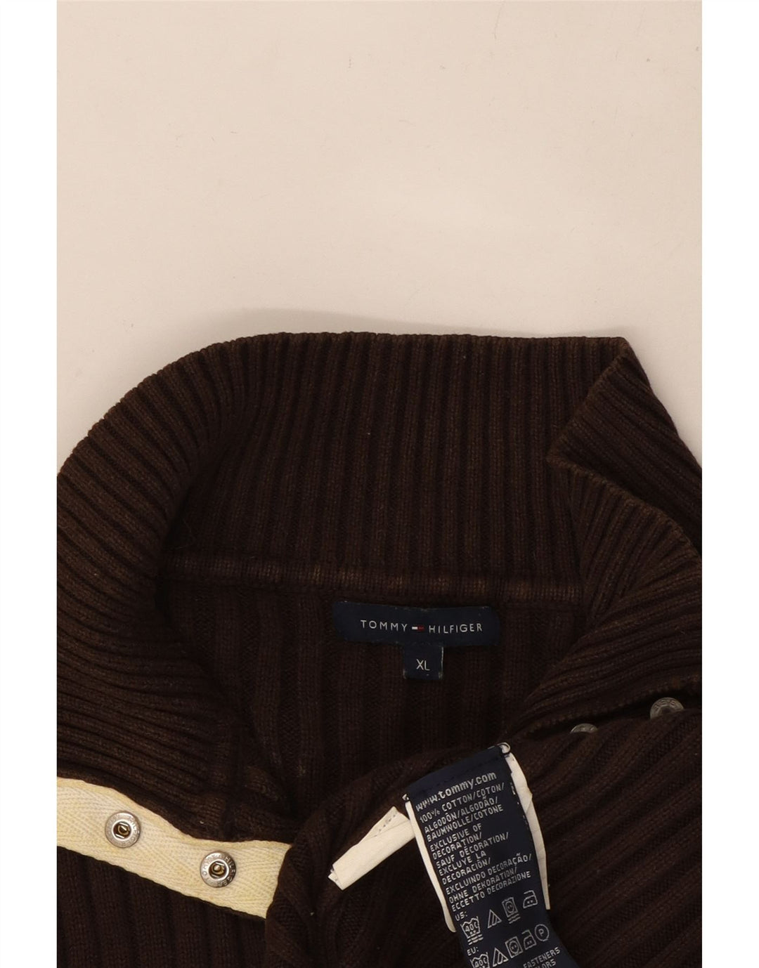 TOMMY HILFIGER Maglione da donna con collo a bottoni UK 18 XL Marrone