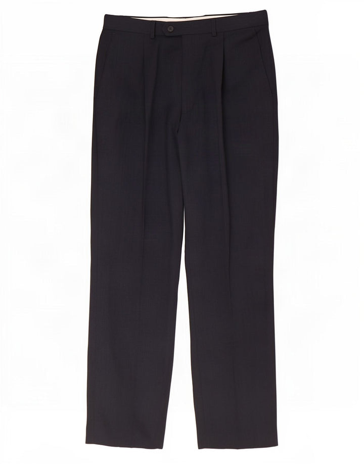 Pantaloni da abito con pegging da uomo Marks & Spencer W34 L33 poliestere blu navy