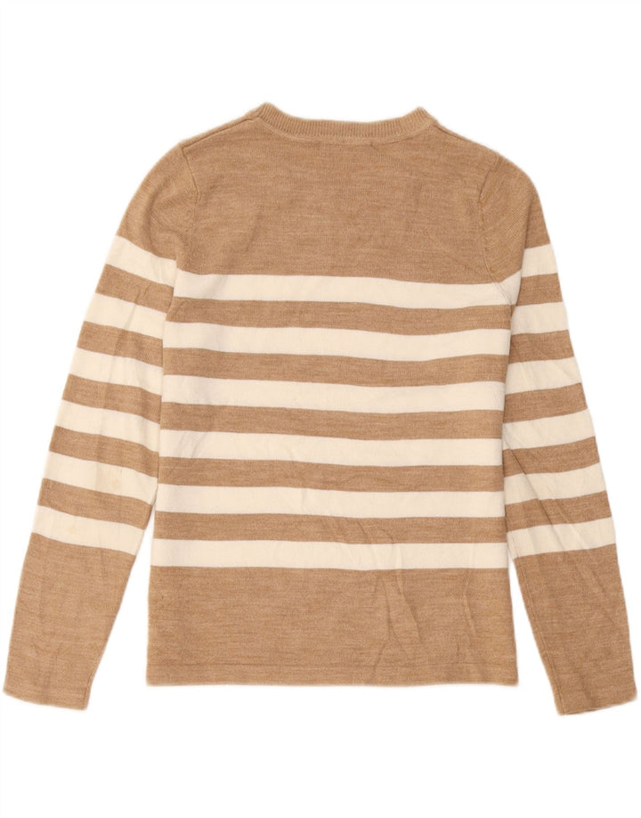 Maglione maglione con scollo a barca da donna Marks & Spencer UK 12 a righe beige medio