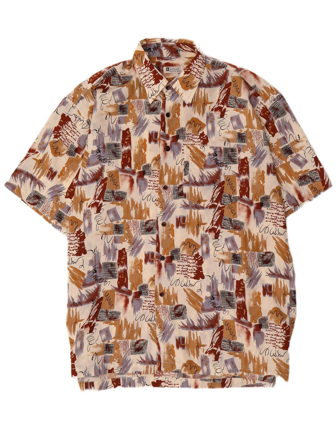 Camicia vintage da uomo con motivo astratto 2XL multicolore a blocchi di colore