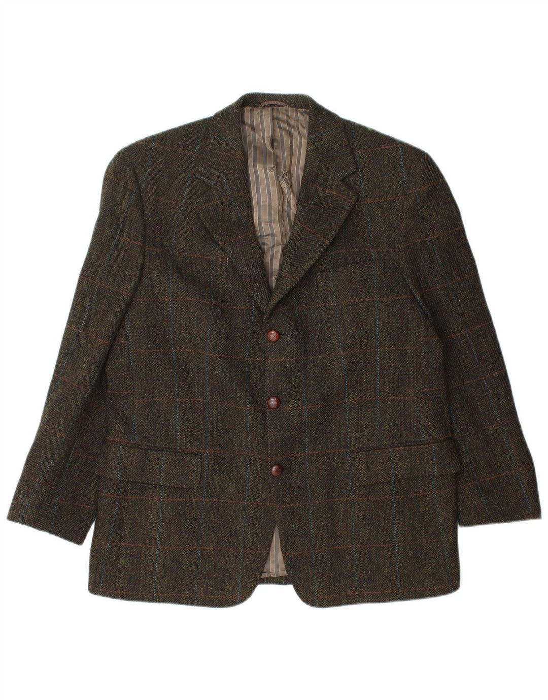 Giacca blazer da uomo a 3 bottoni Mario Barutti UK 46 3XL Lana vergine a quadri kaki