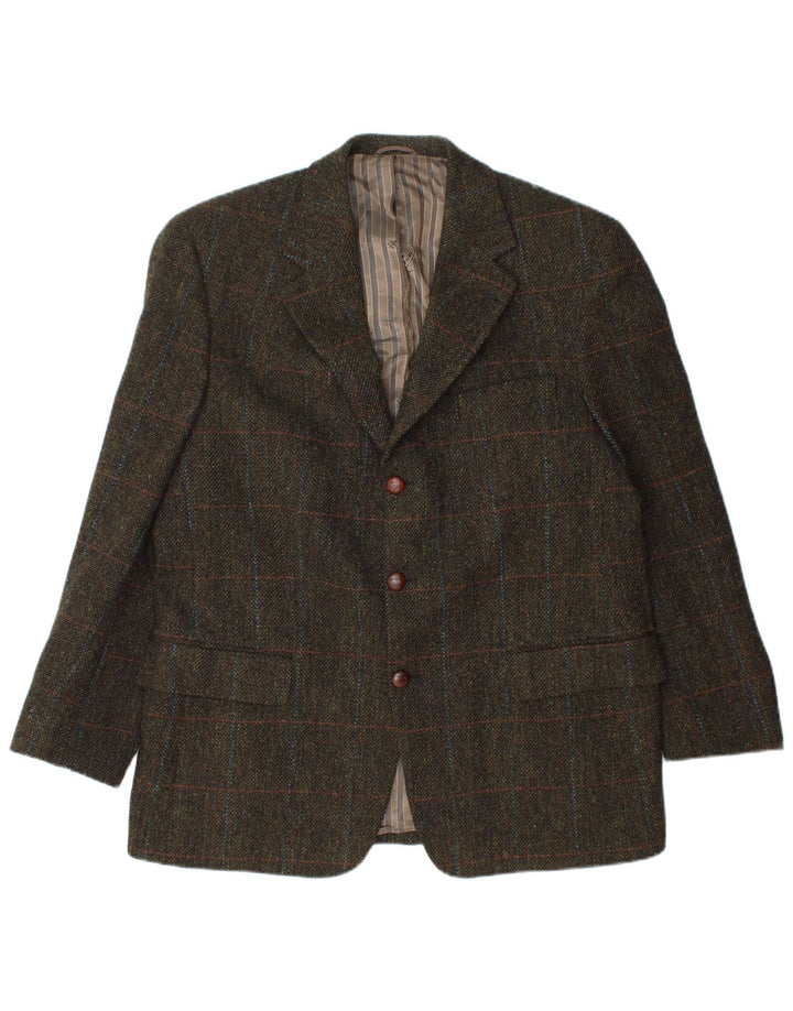 Giacca blazer da uomo a 3 bottoni Mario Barutti UK 46 3XL Lana vergine a quadri kaki