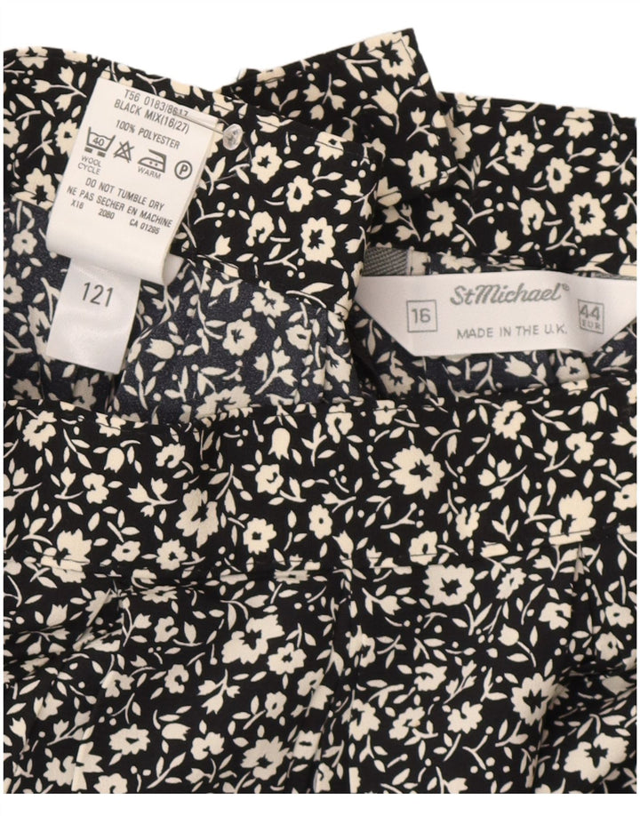 Gonna a trapezio da donna St Michael UK 16 grande W30 poliestere floreale nero