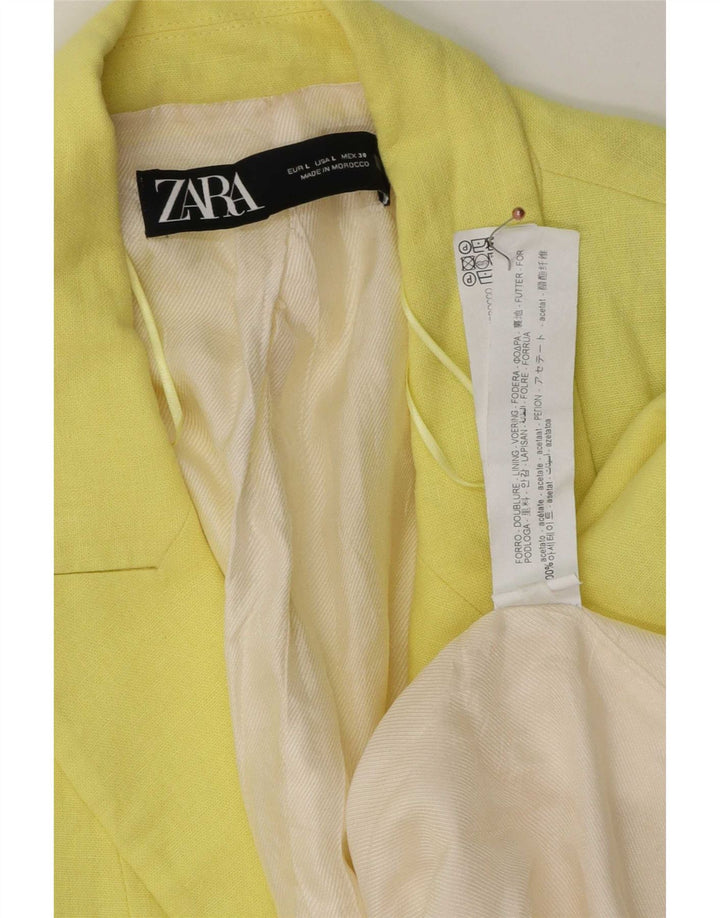 Giacca blazer aperta da donna con maniche a 3/4 Zara UK 16 grande acetato giallo