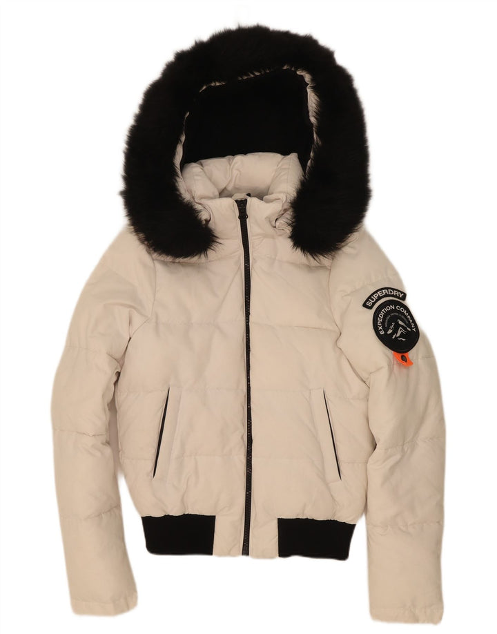Giacca imbottita oversize con cappuccio da donna Superdry UK 8 Small White Colourblock