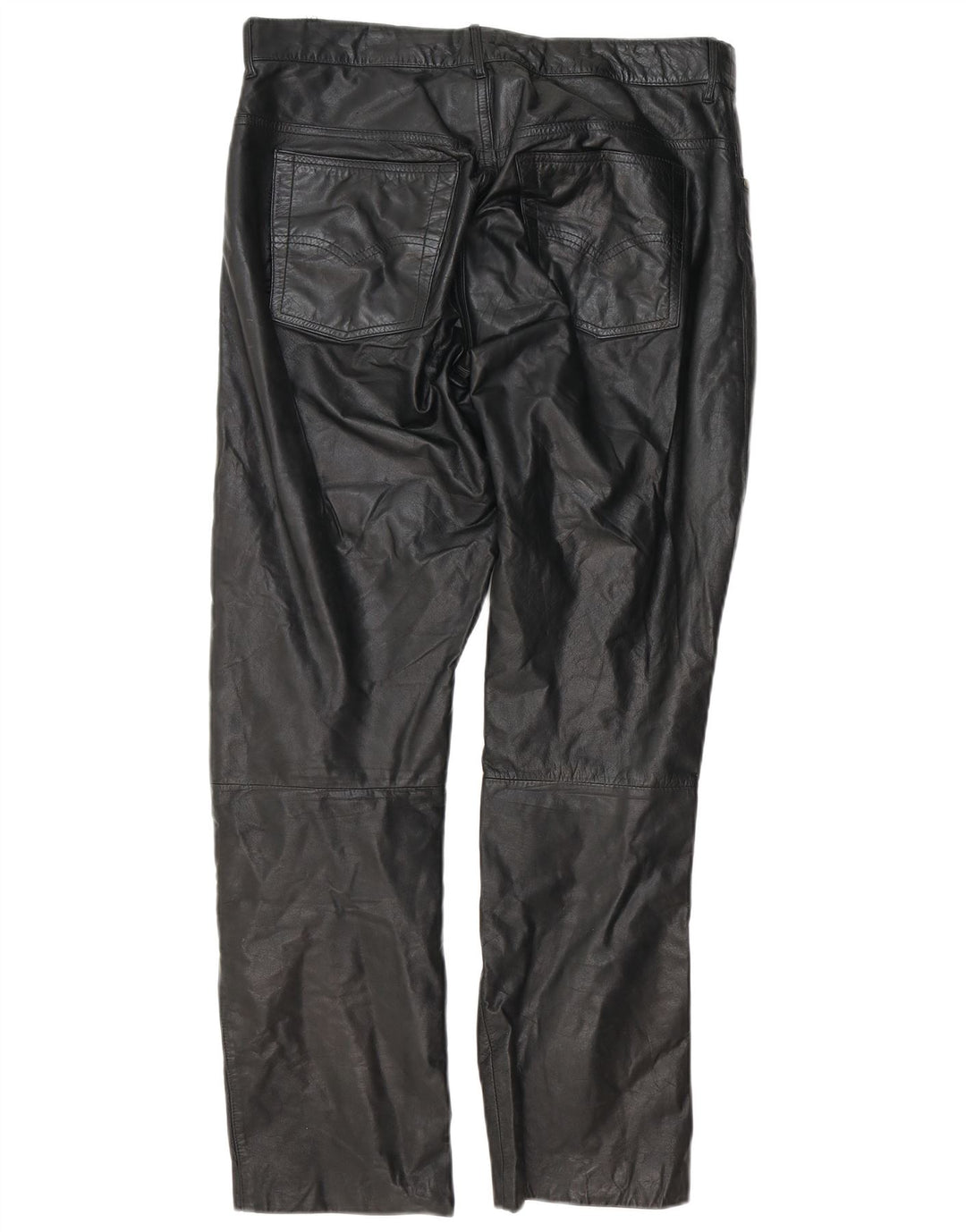 Pantaloni dritti in pelle da uomo vintage W34 L30 in pelle nera