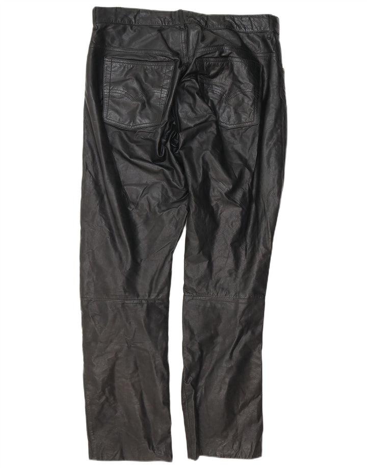 Pantaloni dritti in pelle da uomo vintage W34 L30 in pelle nera
