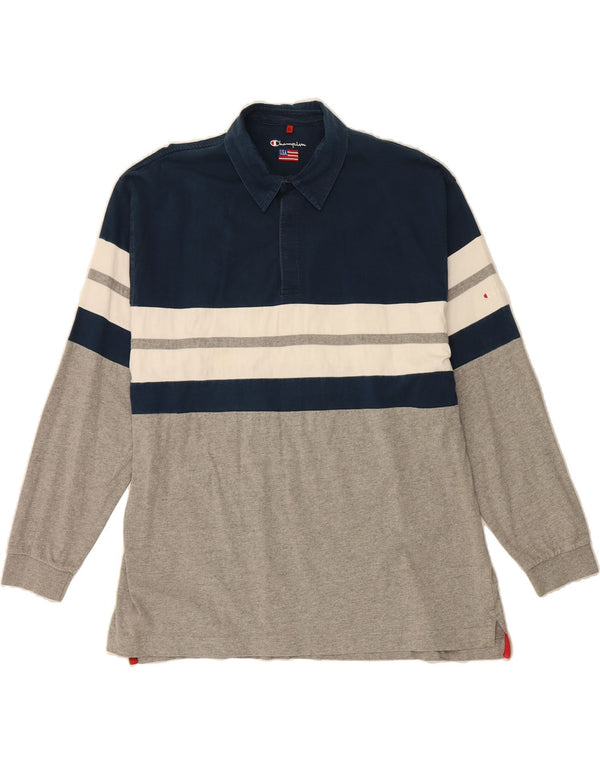 Polo da uomo a maniche lunghe CHAMPION XL in cotone color block blu navy
