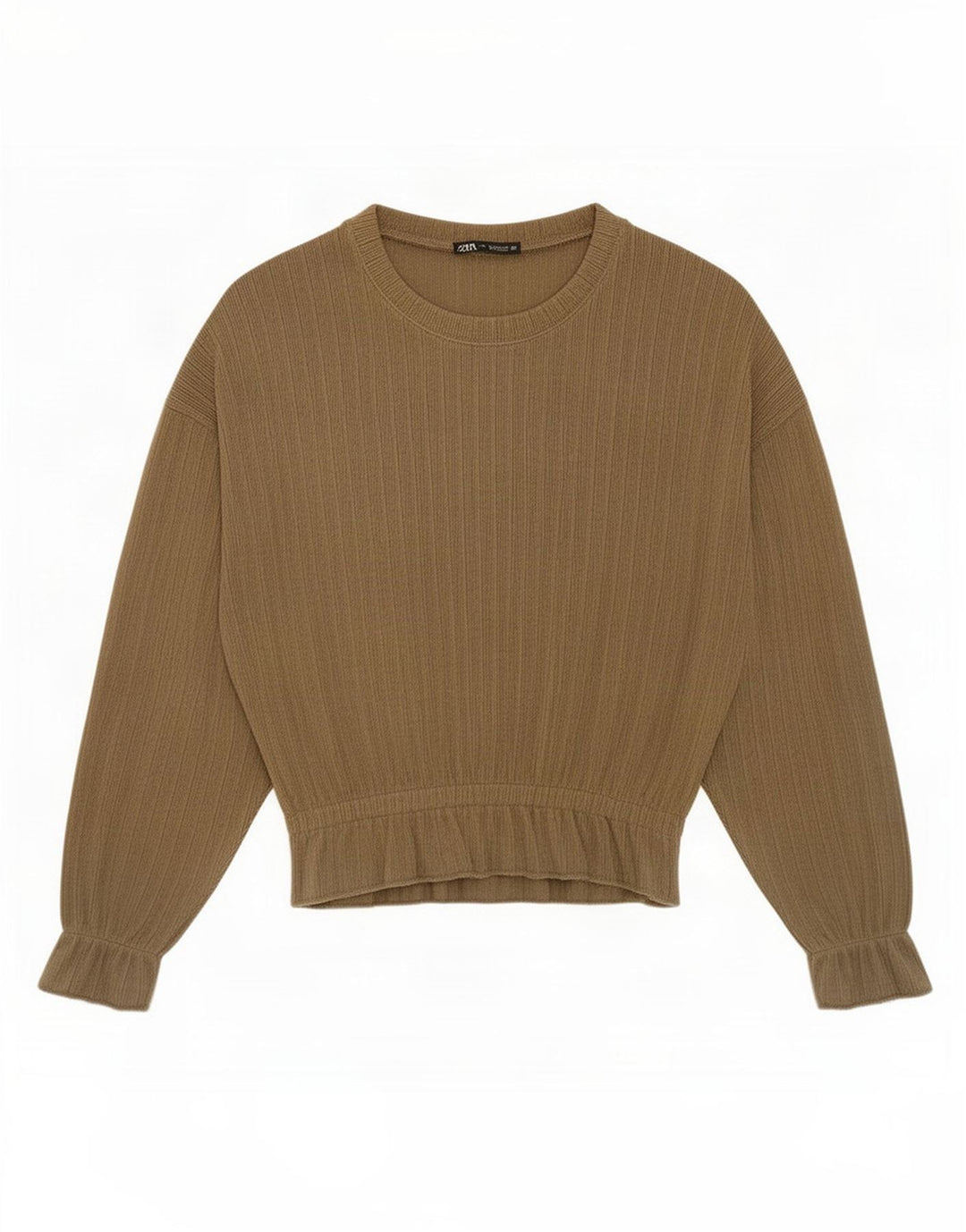Top Zara da donna a maniche lunghe UK 14 medio cachi