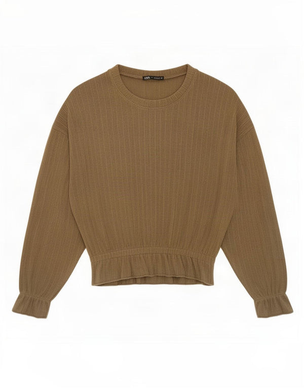 Top Zara da donna a maniche lunghe UK 14 medio cachi
