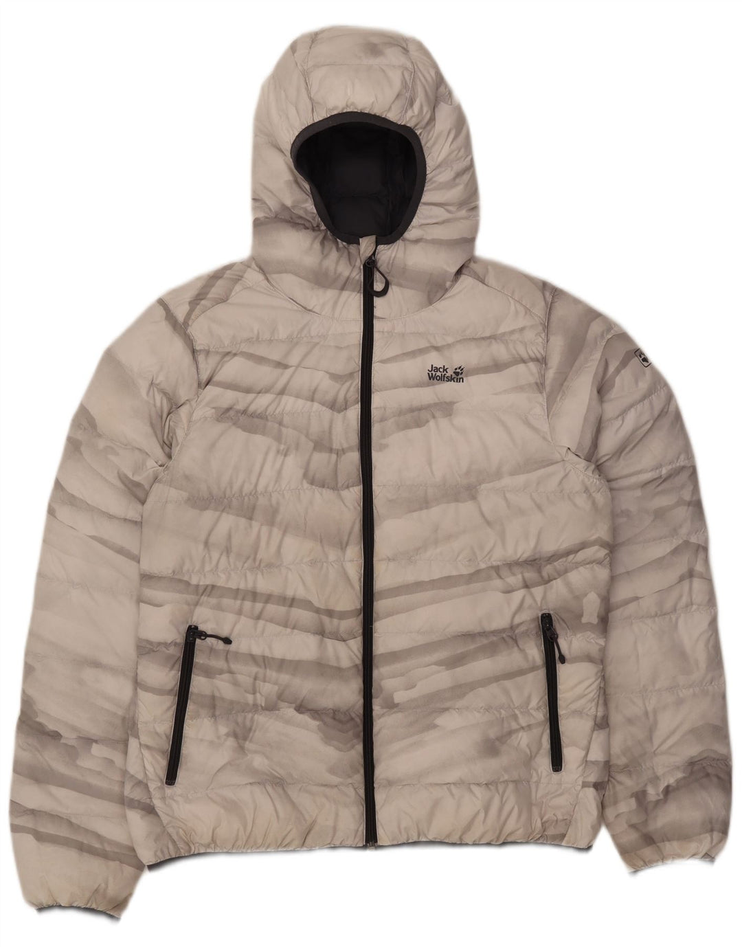 Giacca imbottita con cappuccio da donna Jack Wolfskin UK 18 XL Poliestere grigio tie-dye