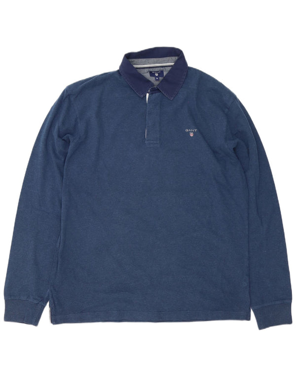 Polo da rugby da uomo a maniche lunghe Gant XL in cotone blu