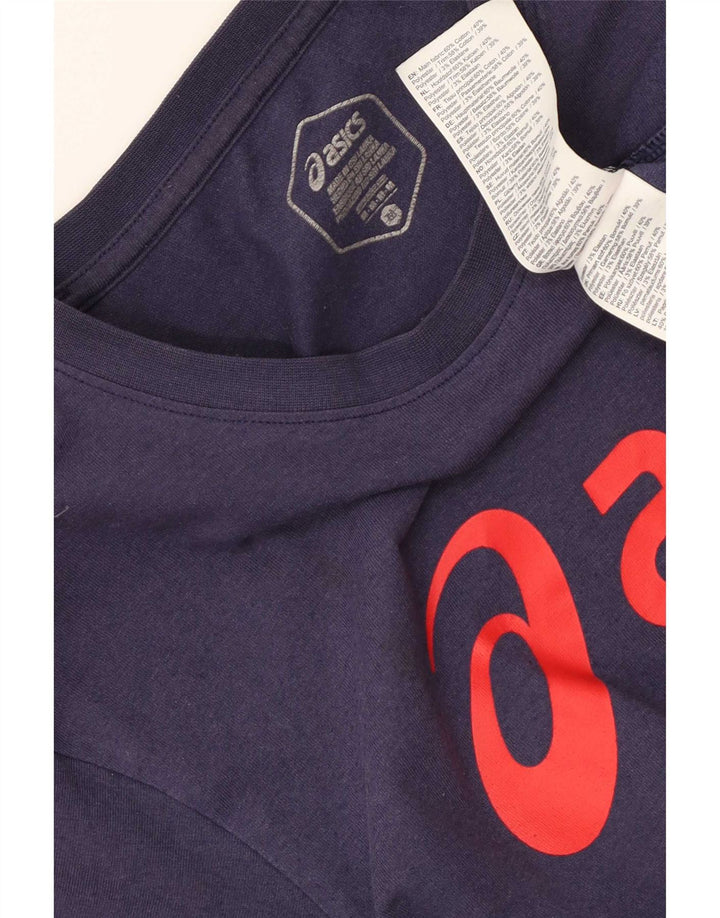 T-shirt grafica da donna Asics Top medio blu navy in cotone