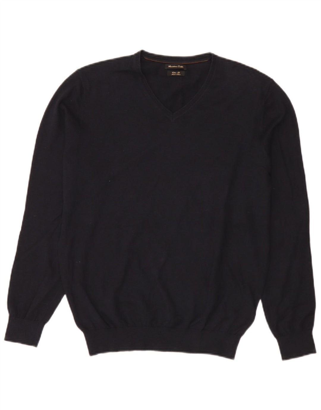 Massimo Dutti Maglione da uomo con scollo a V in cotone medio blu navy