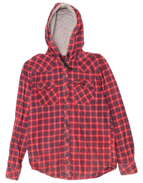 Camicia da uomo in flanella con cappuccio Hurley in cotone scozzese rosso medio