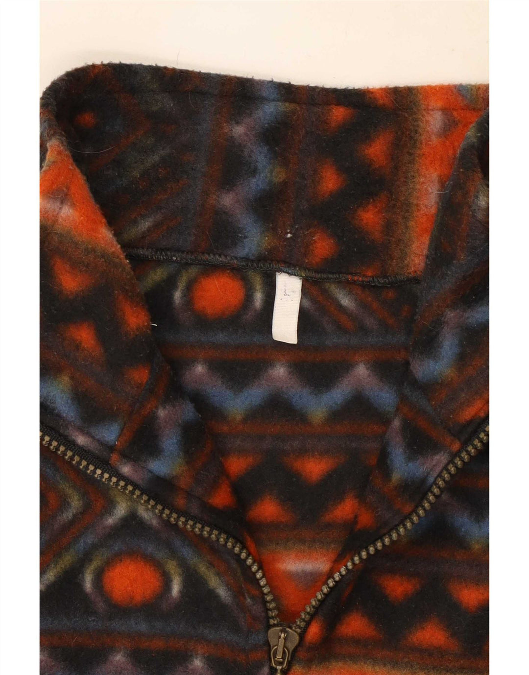 Maglione in pile da uomo vintage con zip e collo, grande, in poliestere geometrico multicolore