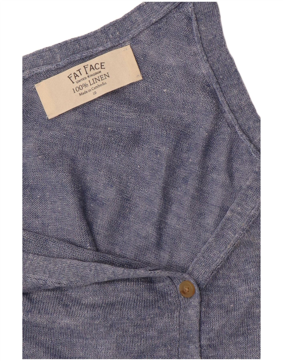 FAT FACE Maglione cardigan senza maniche da donna UK 10 Piccolo lino blu