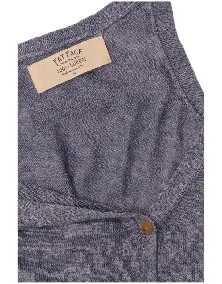 FAT FACE Maglione cardigan senza maniche da donna UK 10 Piccolo lino blu