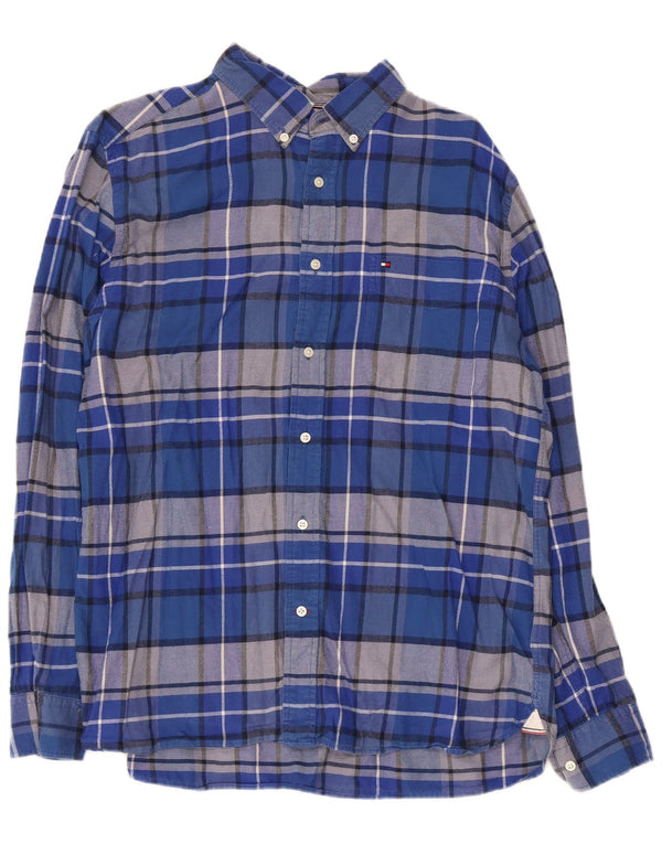 Tommy Hilfiger Mens Regular Fit Shirt Large Blue Check Cotton