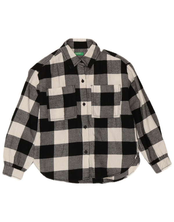Camicia Benetton per bambina in flanella vestibilità ampia 8-9 anni Large in cotone a quadretti nero