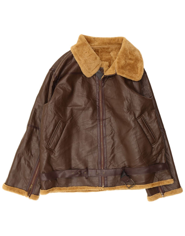 Giacca in pelle Sherpa vintage da uomo UK 42 XL Marrone