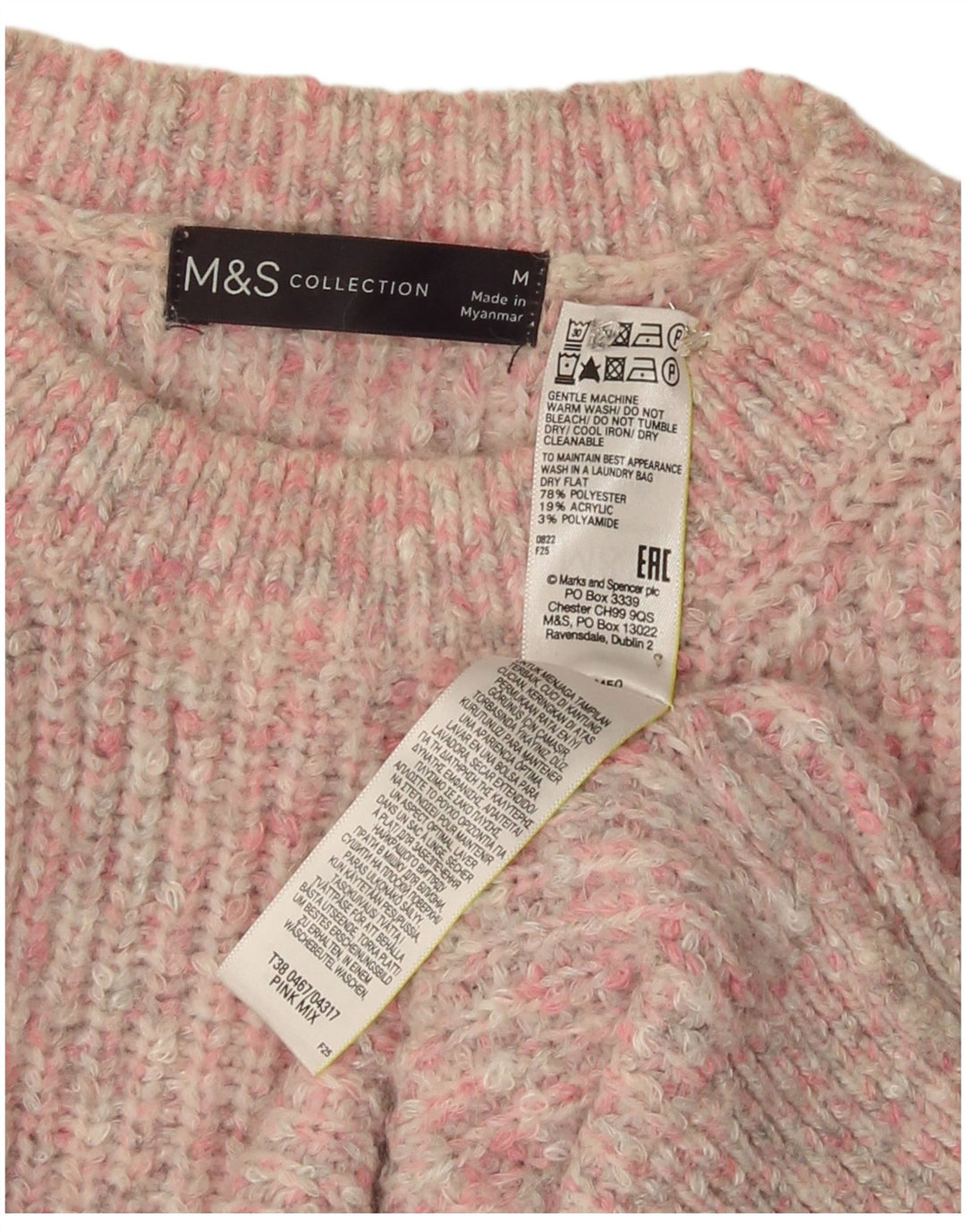 Maglione maglione girocollo da donna Marks & Spencer UK 14 rosa medio chiazzato