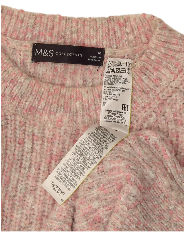 Maglione maglione girocollo da donna Marks & Spencer UK 14 rosa medio chiazzato