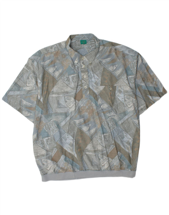 CANDA Camicia pullover a maniche corte da uomo con motivo astratto 2XL viscosa blu