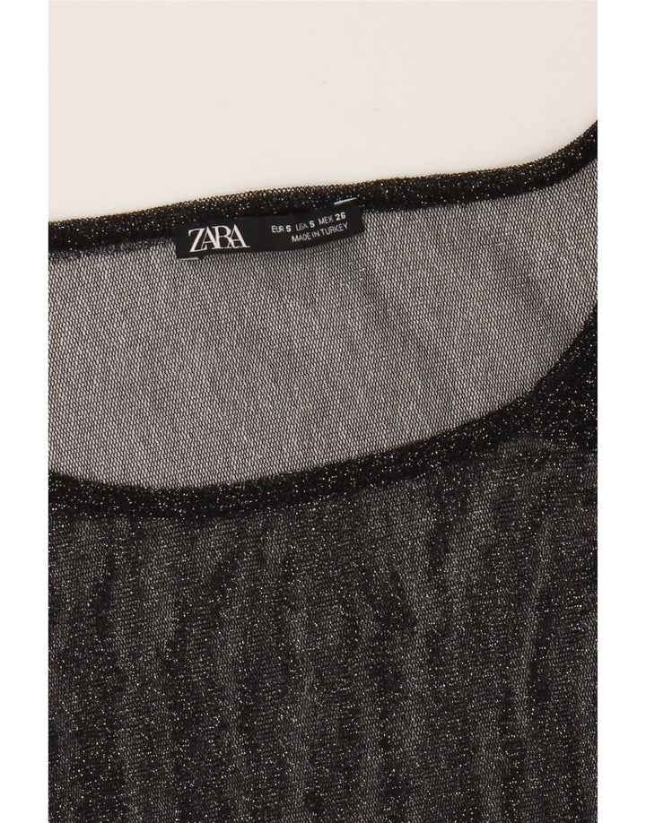 Top Zara da donna oversize trasparente a maniche lunghe UK 10 piccolo nero