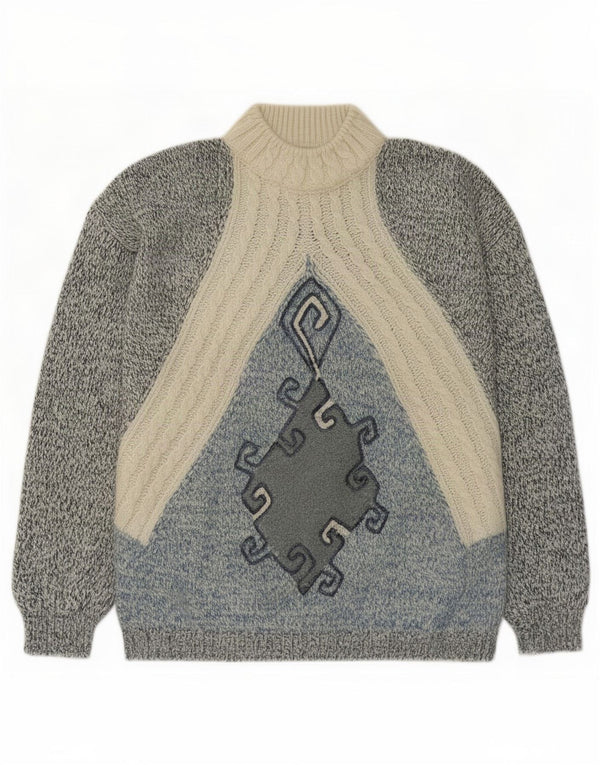 Vintage Womens Turtle Neck Jumper Sweater UK 18 XL Blue Flecked