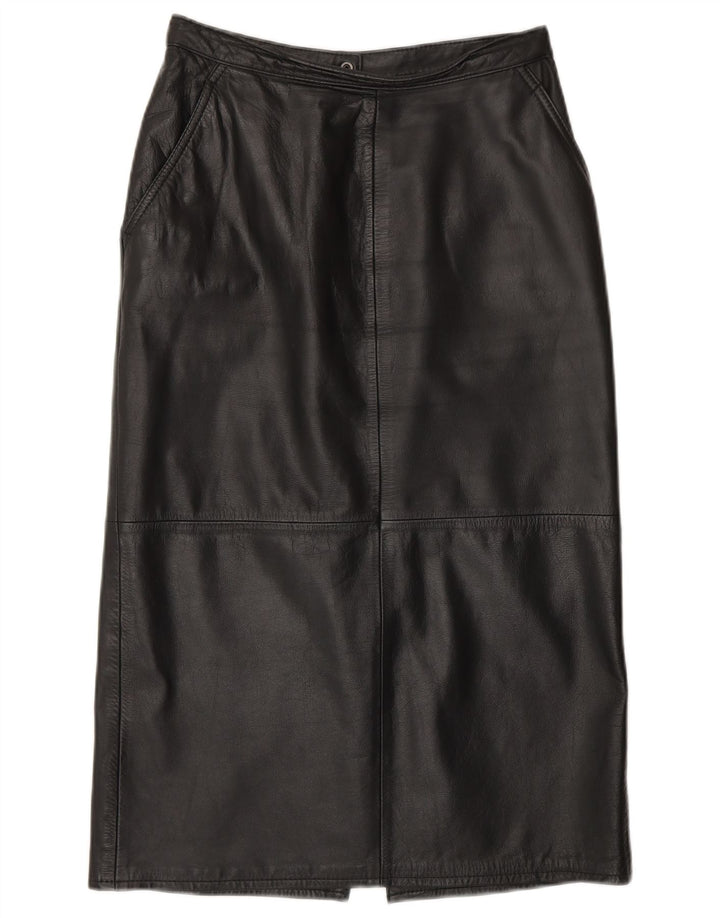 Gonna in pelle da donna VINTAGE UK 10 piccola W26 in pelle nera