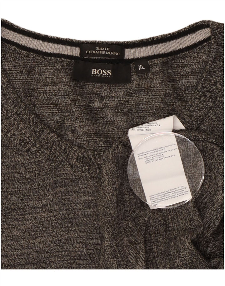 Hugo Boss Maglione da uomo slim fit girocollo maglione XL lana screziata grigia