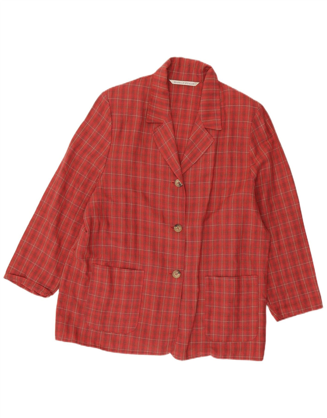 MARKS & SPENCER Giacca blazer da donna con maniche a 3/4 UK 18 XL a quadri rossi