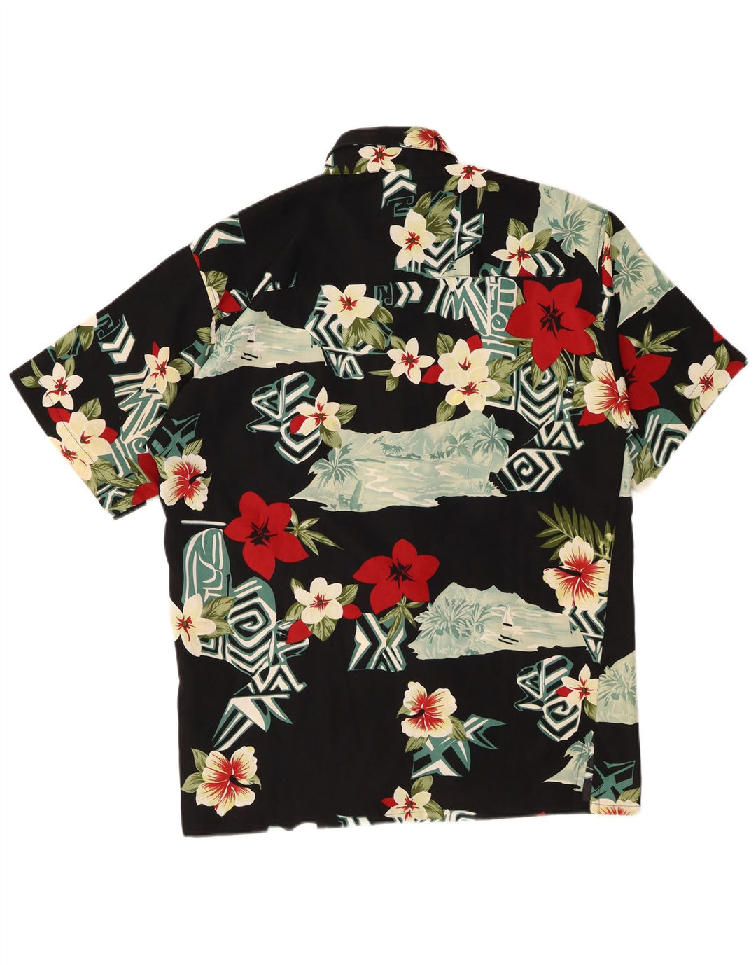 Camicia vintage da uomo a maniche corte piccola hawaiana in poliestere floreale nero
