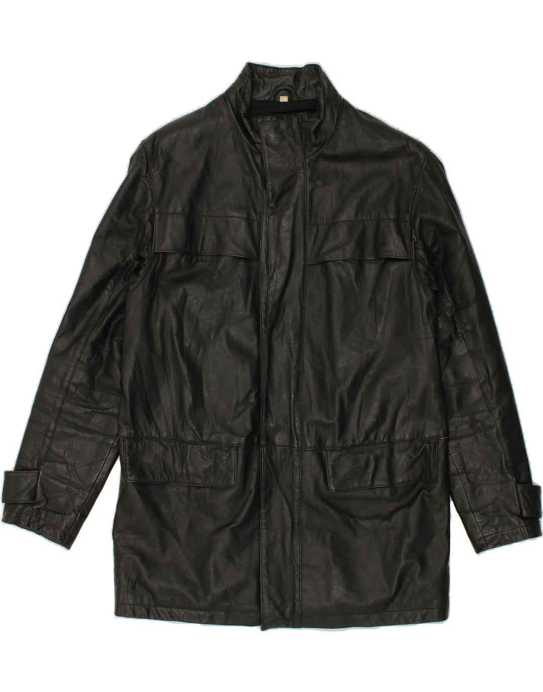 Cappotto in pelle da uomo VINTAGE UK 38 Pelle nera media