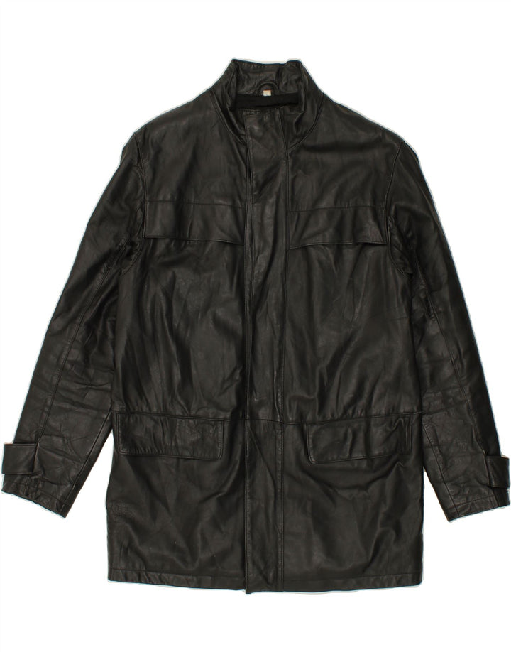 Cappotto in pelle da uomo VINTAGE UK 38 Pelle nera media