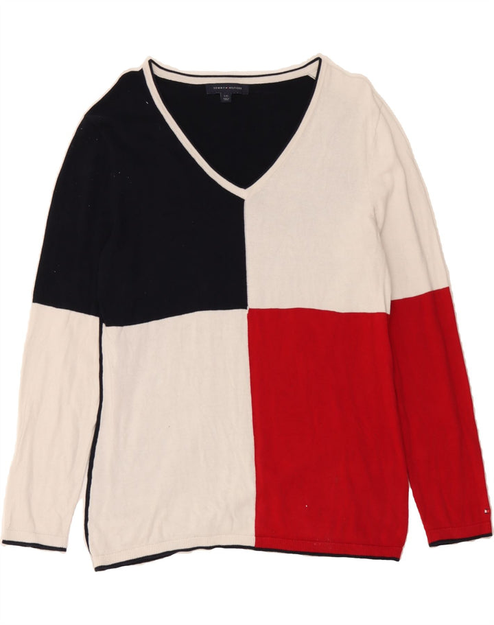 TOMMY HILFIGER Womens V-Neck Jumper Sweater UK 16 Large Multicoloured Vintage Tommy Hilfiger and Second-Hand Tommy Hilfiger from Messina Hembry 