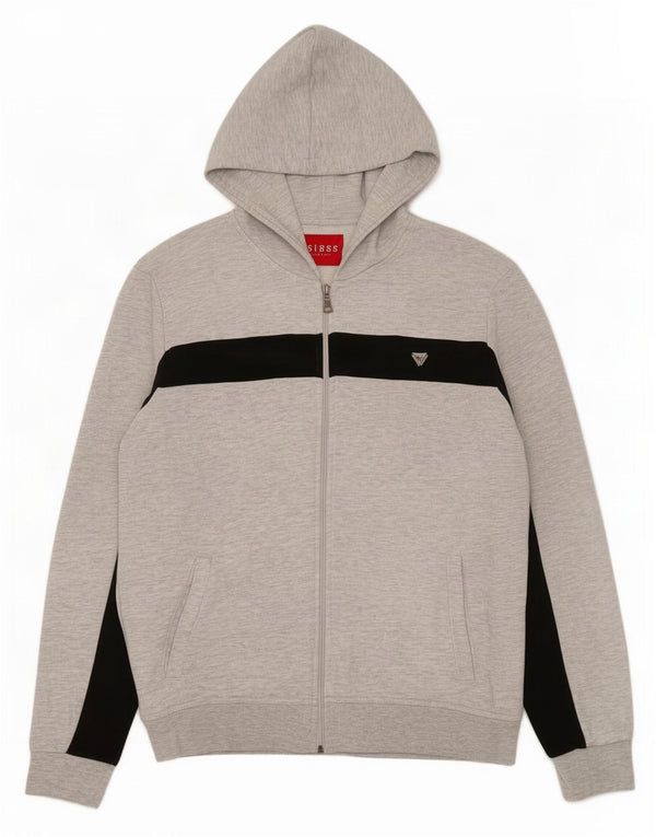 Maglione con cappuccio e zip da uomo Guess UK 40 Cotone color block grigio medio