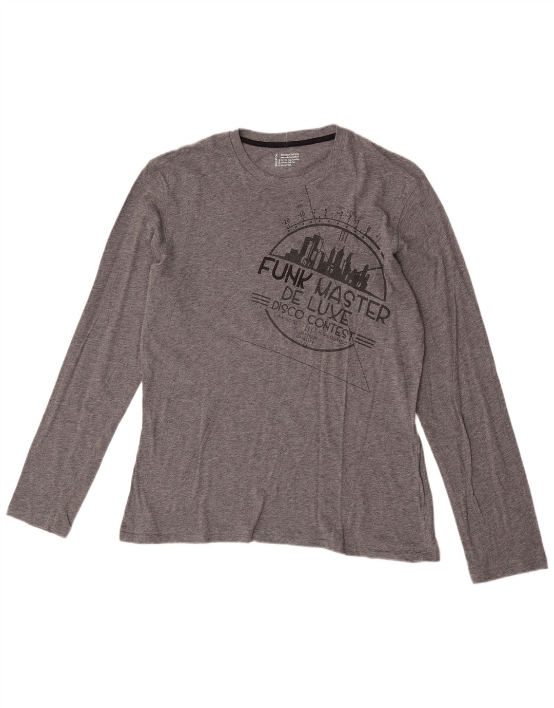 Top grafico da uomo Benetton a maniche lunghe in cotone grigio medio
