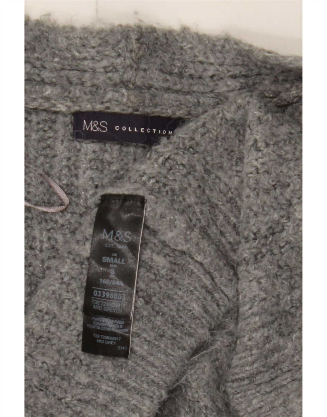 Maglione cardigan aperto lungo da donna Marks & Spencer UK 10 piccolo grigio