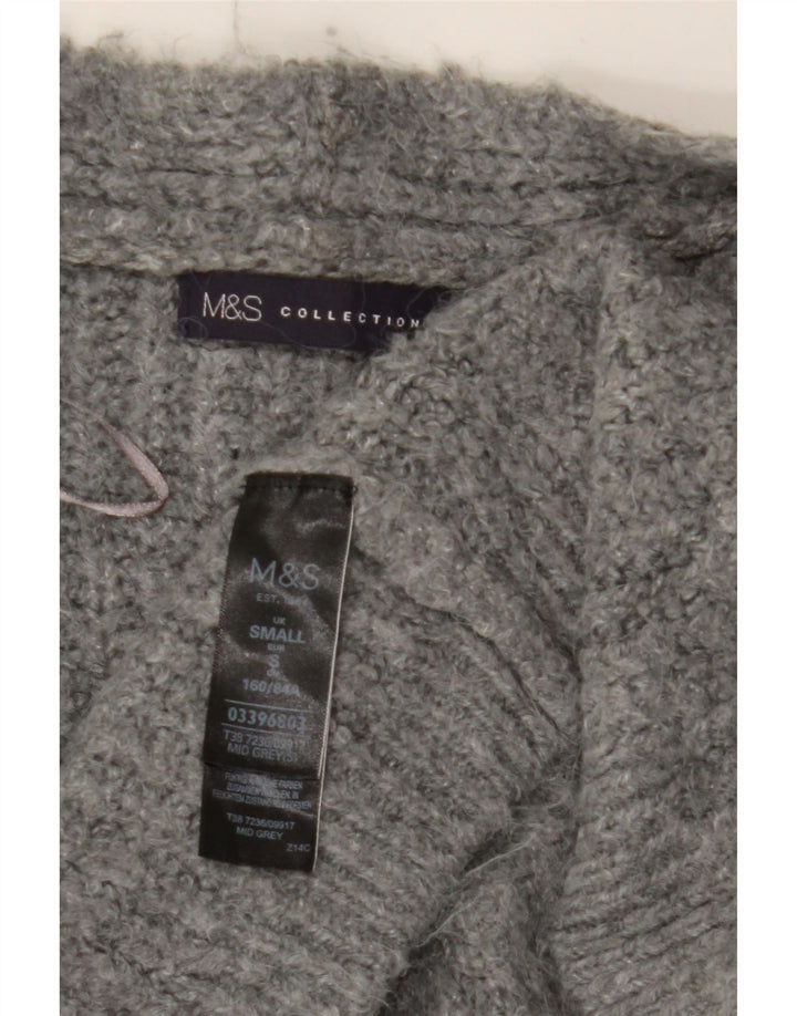 Maglione cardigan aperto lungo da donna Marks & Spencer UK 10 piccolo grigio