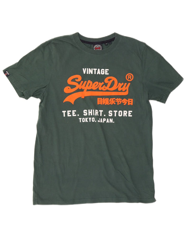 SUPERDRY Mens Vintage Graphic T-Shirt Top Large Green Cotton