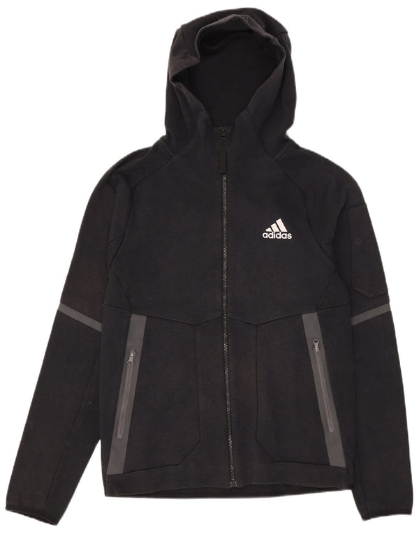 Felpa con cappuccio e zip da uomo Adidas UK 10 Small in cotone color block nero