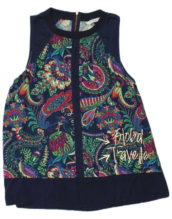 Desigual Camicetta senza maniche grafica da donna Top UK 10 Small Blu Navy Paisley
