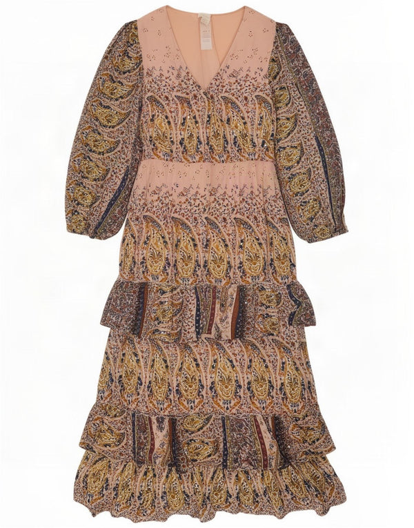 Monsoon Abito maxi a strati da donna UK 14 Grande in viscosa cachemire multicolore