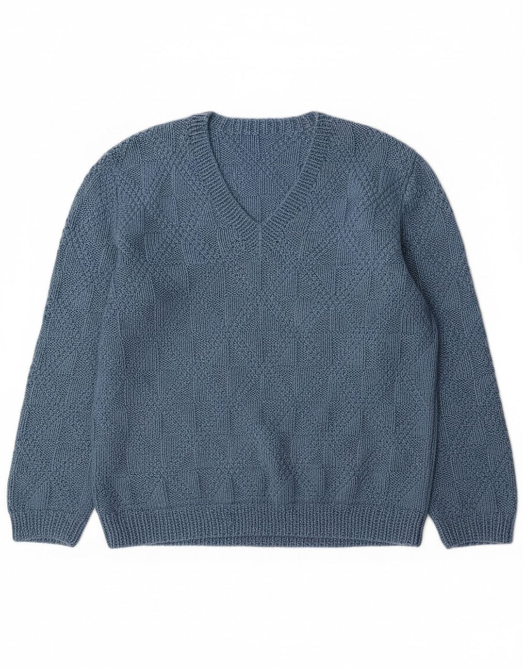 Maglione maglione vintage da donna con scollo a V UK 16 grande blu