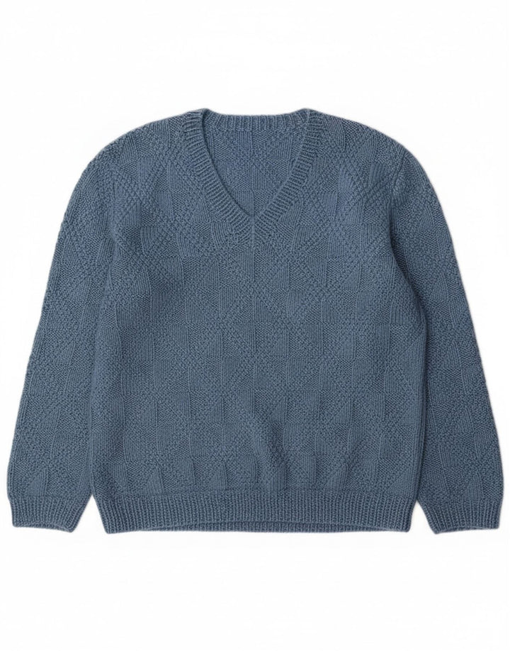 Maglione maglione vintage da donna con scollo a V UK 16 grande blu