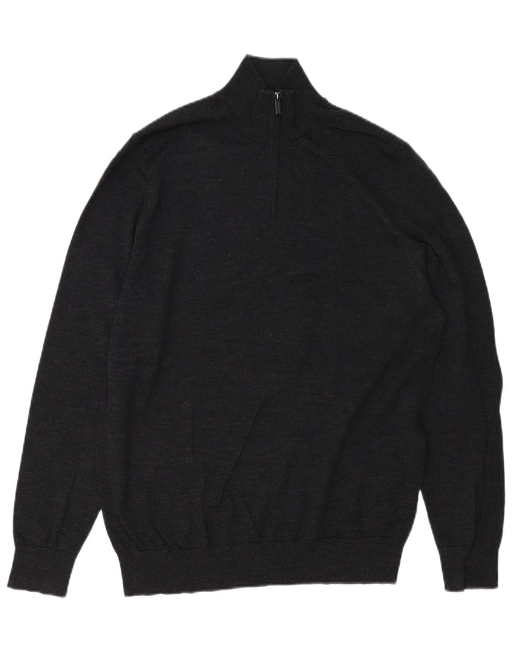 Maglione da uomo con collo con zip autografato Marks & Spencer grigio medio
