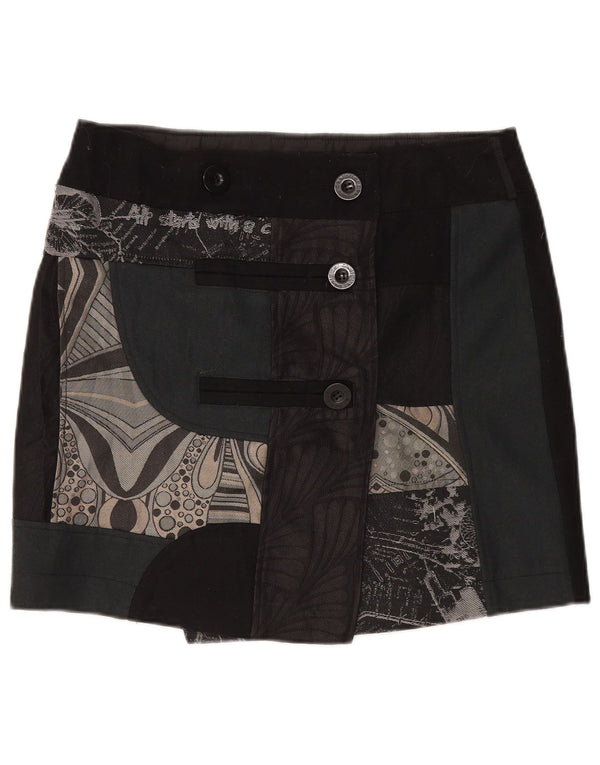 Desigual Mini Gonna a portafoglio da donna EU 44 XL W35 Lana patchwork nera